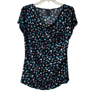 Worthington Black Stretchy Polka Dot Pattern Blouse Women’s Sz L